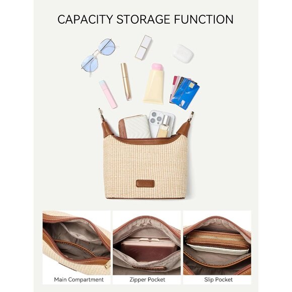 Elegant Brown Straw Crossbody Bag: Lightweight Raffia Purse for Day & Night - Picture 5 of 6